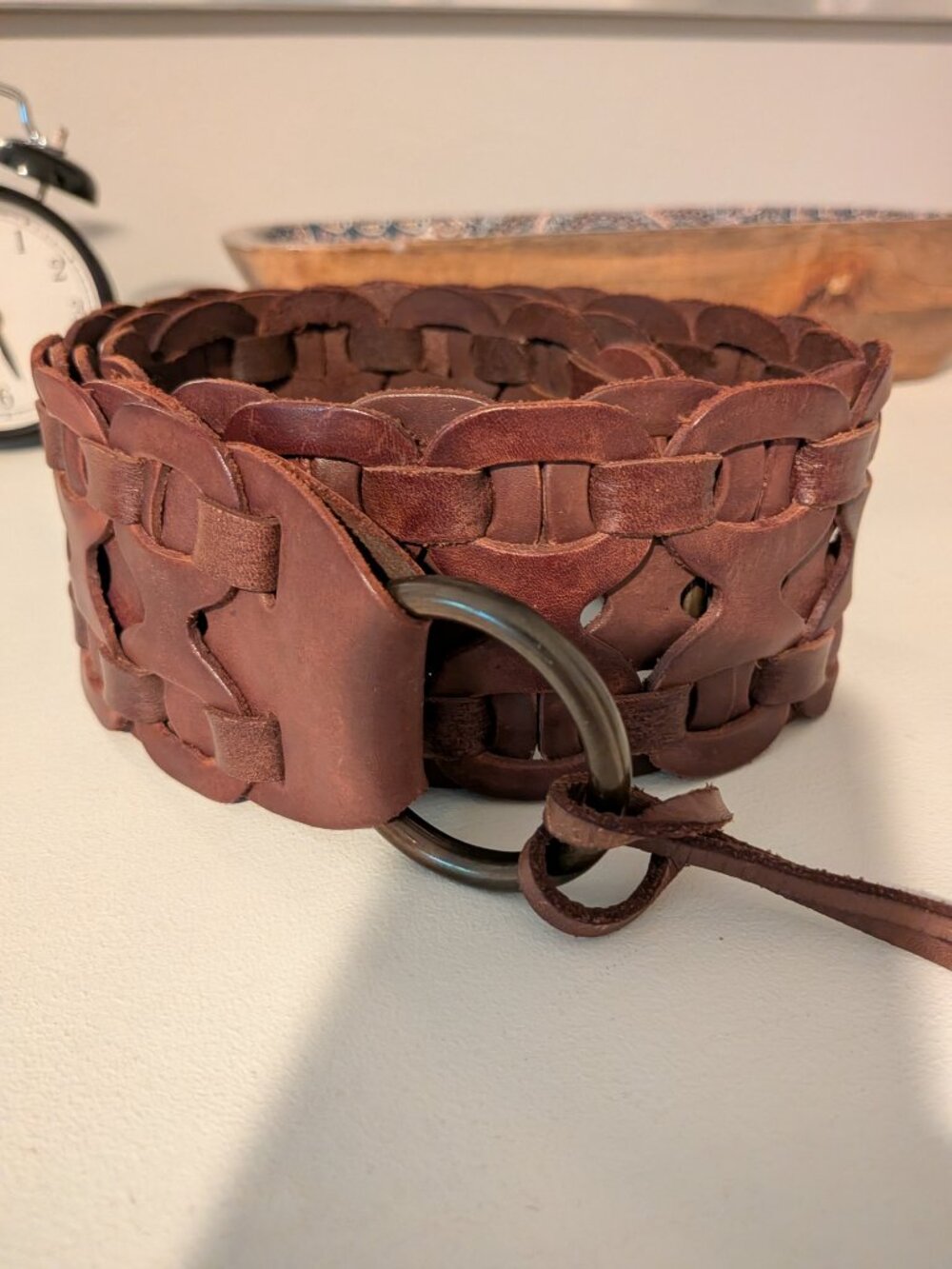 Boho Wide Woven Braided Brown Leather O-Ring Belt | Size M/L